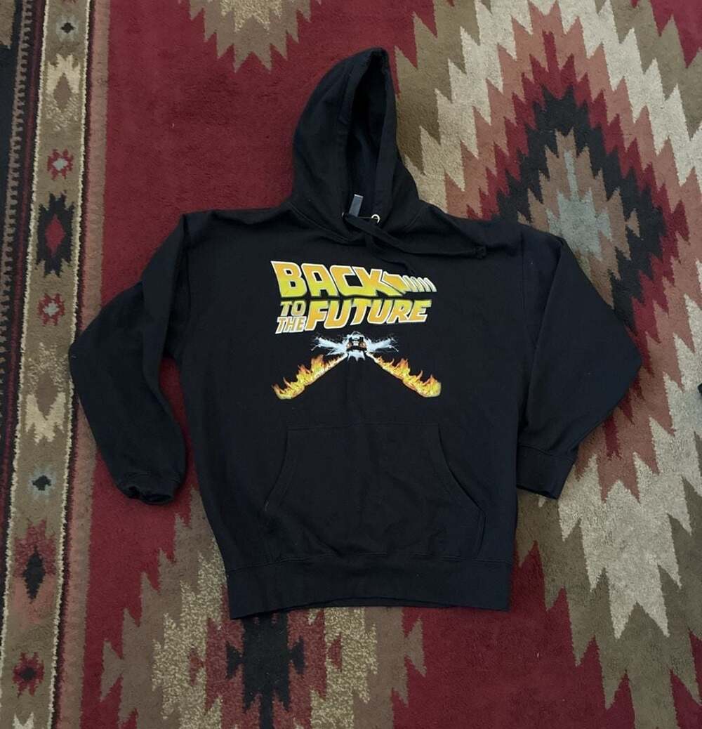 Cotton Heritage Back to the Future Movie Graphic Black Pullover Hoodie XL